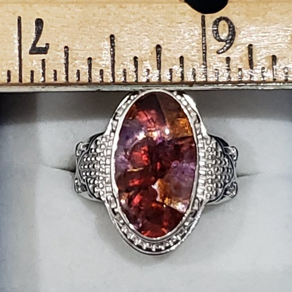 Garnet, Citrine & Amethyst chip ring in Platinum over copper w/magnet 8ct - Picture 3 of 6